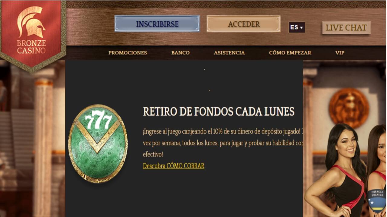 Lunes 10% de reintegro Bronze Casino