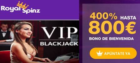 En Casino RoyalSpinz se ganan hasta 800 euros promocionales por 400% sobre el monto ingresado